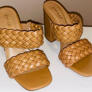 Bamboo Women's Tan Braided Heeled Sandals